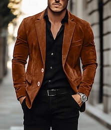 economico -Per uomo Blazer in finta pelle scamosciata Lavoro Streetwear Moda Casual Autunno / Inverno Finta Pelle Scamosciata Semplice Bottoni Tasca Confortevole Monopetto Giacca Marrone Kaki