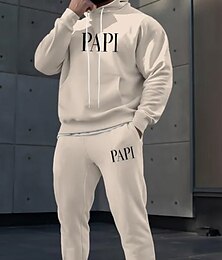 economico -Per uomo Testo / Numero 2 pezzi Set di felpe 3D Tuta Felpa con Cappuccio Manica Lunga Pantaloni lunghi Con Cappuccio Casual Quotidiano Athleisure Stampa 3D Primavera Autunno Inverno Marrone
