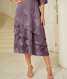 abordables -Femmes Jupe Élégant Midi Taille Moyenne Jupes Floral Superposé Floral Non Elastique Soirée Décontracté Violet Claire Été Chiffon