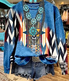 economico -Per donna Felpe Grafico Geometrico Casual Manica Lunga Girocollo Top Regolari Streetwear Abbigliamento Quotidiano Stampato Blu Arancione Marrone Autunno Inverno