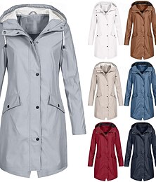 abordables -Mujer Gabardina Impermeable Mantiene abrigado Cremallera Bolsillo Casual Plano Exterior Calle Festivos Noche Cremallera Largo Con Capucha Ajuste regular Manga Larga Ropa de calle Blanco Vino Azul