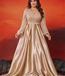 levne -A-Line šaty pro plnoštíhlé elegantní šaty na zakřivení formální svatební šaty podlahová délka dlouhý rukáv V-výstřih satén s řasením