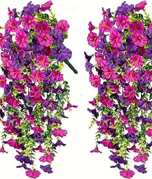 economico -2 fiori artificiali di ipomea resistenti ai raggi UV, pendenti, fiori finti di plastica viola e rosso-viola vivaci per veranda, giardino, matrimonio e decorazioni per esterni, resistenti alle