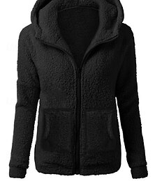 economico -Per donna Giacca in Pile Giacca con Cappuccio Caldo Confortevole Cerniera Tasca Elegante Moda All'aperto Tinta unica Uscire Casual Quotidiano Weekend Cerniera Regolare Con Cappuccio Vestibilit