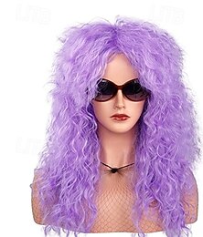 abordables -Perruque punk rocker des années 80, longue perruque bouclée pour hommes et femmes, perruques mulet rétro pour costume d'Halloween, fête cosplay