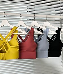 お買い得  -女性用 ヨガブラ ピラティスブラ スポーツベスト ブラトップ 高いサポート 高通気性 ワイヤレス パッド付き 単色/無地 スポーツ アクティブウェア ブラック イエロー ジム ズンバ ランニング