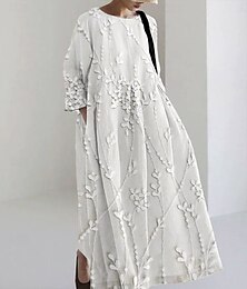 abordables -Femmes Robe Midi Robe d'Été Robe trapèze Robe d'été Vacances Occasionnel Chaussures de plage Fête Coupe Ample Fleuri Graphique manche longue Col ras du cou Col Bateau Blanche Bisque Rose Claire Kaki