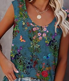 economico -Per donna Canotta Floreale Grafico Vintage Tropicale Quotidiano Senza Maniche Senza maniche Girocollo Top Regolari Quotidiano Ferie Uscire Nero Verde chiaro Rosa Blu Arancione Estate Primavera