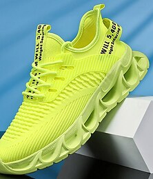 お買い得  -伸縮性のあるニットアッパーと軽量デザインを採用したメンズネオンイエロースポーツスニーカー。ランニング、トレーニング、カジュアルスポーツに最適です。
