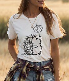 abordables -Mujer Camiseta Graphic Animal Vintage Elegante Clásico Manga Corta Cuello Barco Escote Redondo Tops regulares Diario Fin de semana Estampado Negro Blanco Rosa Rojo Azul Piscina Verano Primavera
