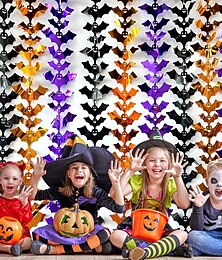 お買い得  -ハロウィーンのホイルフリンジカーテン、カボチャの顔、コウモリ、頭蓋骨が付いたティンセルカーテン、怖いパーティーの装飾や写真ブースの小道具のための不気味な吊り下げ背景