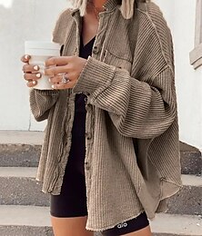 abordables -Femmes Chemise Veste Veste Décontractée Confortable Avec Poches Boutons Velours Côtelé Mode Extérieur Uni Sortir Week-end Simple Boutonnage Régulier Col montant Coupe régulière manche longue