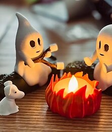 economico -Halloween, fantasmi, falò, raduno, candele, decorazioni spettrali di Halloween, grazioso set di statuette di fantasmi, esposizione di falò, scena di fantasmi infestata, avventure di fantasmi