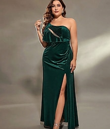 levne -Šaty do tvaru A večerní Elegantní šaty formální svatba podlahové délky bez rukávů jedno rameno sametové s rozparkem