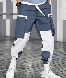 זול -בגדי ריקוד גברים מכנסי קרגו מכנסיים Techwear אלסטית מותניים שרוך כיס מרובה קולור בלוק לביש בָּחוּץ יומי מחנאות וטיולים אופנתי קלסי שחור פול