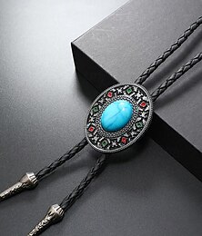 preiswerte -Türkisfarbene Bolotie-Halskette für Herren – Lederhalsband im Western-Cowboy-Vintage-Stil mit Metallanhänger für Rodeo-Hochzeiten und Country-Musik-Events