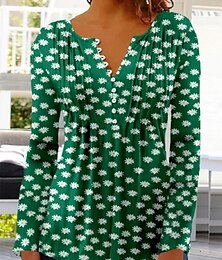 economico -Per donna Blusa Floreale Margherita Quotidiano Elegante Manica Lunga Girocollo Top Regolari Quotidiano Ferie Bottoni Stampato Verde Estate Primavera