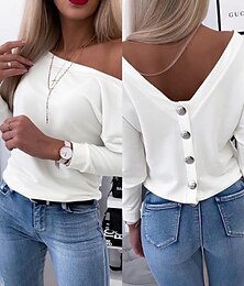 economico -Per donna Blusa Tinta unica Elegante Casual Manica Lunga Girocollo Top Regolari Quotidiano Bottoni Nero Bianco Rosa Primavera Autunno