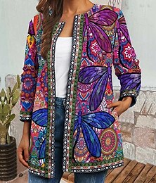 abordables -Mujer Chaqueta Uso Diario Estampado Floral Casual / Diario Elegante Ajuste regular Ropa de calle Manga Larga Primavera Negro S