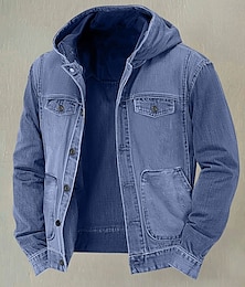 economico -Per uomo Giacca Sportiva Giacca di Jeans Sport all'Aperto Casuale Impermeabile Giacca a Vento Tasca Con cappuccio Autunno Inverno Tinta unica Attivo Casual Con Cappuccio Regolare Nero Blu scuro
