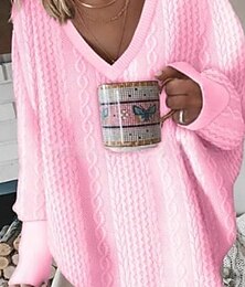 abordables -Femmes Pull Cardigan Mode Streetwear Quotidien Couleur Unie Côtelé Col en V Tricoté manche longue Hauts Longs Tricoter Fête Sortir Week-end Noir Blanche Automne Hiver