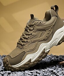 お買い得  -メンズオリーブグリーンハイキングスニーカー - 通気性のあるメッシュと丈夫なソールを備えた耐久性のあるアウトドアウォーキングシューズ。トレイルウォーキング、キャンプ、毎日のアウトドアに最適です。