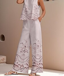 abordables -Ensemble deux pièces élégant pour femme, streetwear, chemisier, gilet, pantalon, sans manches, col ras du cou, extérieur, travail, décontracté, imprimé floral, vacances, quotidien, rose, bleu, été, coupe régulière