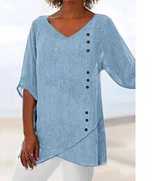 economico -Per donna Camicia Top estivi Blusa Elegante Quotidiano Mezza Manica Scollo a V Top Regolari Quotidiano Asimmetrico Blu Estate Primavera Autunno