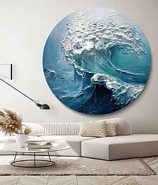 abordables -Grande vague océanique peinture à l'huile faite à la main sur toile grand art mural abstrait peinture minimaliste bleu mer art mural décor de salon