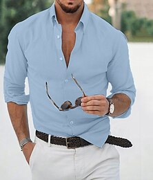 economico -Per uomo Camicia Camicia estiva Abbigliamento mare Camicia con bottoni Nero Bianco Blu Grigio Manica lunga Tinta unica Liscio Collo ripiegabile Esterno Strada Bottone giù Abbigliamento Cotone e lino