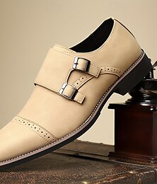 preiswerte -Beige Monkstrap-Schuhe aus Kunstleder für Herren mit Doppelschnallen – elegantes, formelles Schuhwerk für Hochzeiten, Büro und besondere Anlässe