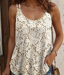 economico -Per donna Canotta Floreale Grafico Essenziale Senza Maniche Girocollo Collo quadrato Collo a U Top Regolari Quotidiano Uscire Stampato Giallo Rosa Blu Viola Verde Estate Primavera