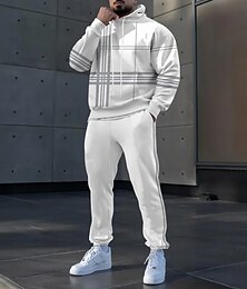 economico -Per uomo Blocco di colori 2 pezzi Set di felpe 3D Tuta Felpa con Cappuccio Manica Lunga Pantaloni lunghi Con Cappuccio Casual Quotidiano Athleisure Stampa 3D Primavera Autunno Inverno Bianco