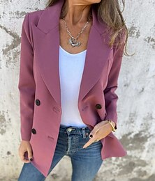 economico -Per donna Blazer Traspirante Confortevole Tasca Casual Semplice Ufficio Streetwear Casuale Abbigliamento quotidiano Doppiopetto Regolare Bavero a lancia Vestibilità regolare Manica Lunga Capispalla