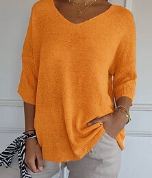 economico -Per donna Felpa Maglione Quotidiano Elegante Casual Tinta unica A Coste Scollo a V Lavorato a maglia Manica 3/4 Top Regolari Maglia All'aperto Quotidiano Giallo Verde militare Estate Primavera