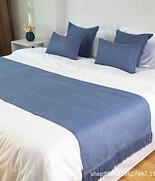 voordelige -bedloper, bed sjaal, linnen textuur decoratieve bed sjaal voor thuis hotel bedspreien sjaals bescherming moderne effen bedloper voor voeteneind van bed thuis slaapkamer beddengoed decoratie