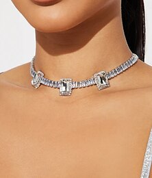 abordables -Collier ras du cou Zircon Femmes Mode Artistique Luxe Transparent Mariage Géométrique Colliers Tendance Pour Mariage Soirée Quotidien