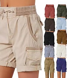 billige -Dame Cargoshorts kinesisk Mote Gatemote Grunnleggende Kort Høy Midje عادي Elastisk midje Flere lommer comfy Myk Bekvem Mikroelastisk utendørs Gate Hvit Blå Brun Grønn Sommer Normal