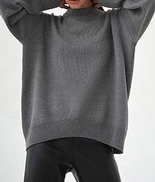 preiswerte -Damen Pullover Mode Weich Einfarbig Gerippt Rundhalsausschnitt Gestrickt Langarm Normale Oberteile Stricken Ferien Ausgehen Wochenende Weiß Braun Herbst