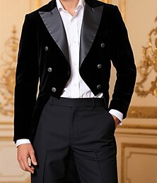 economico -Per uomo Blazer Affari Cocktail party Ricevimento di matrimonio Moda Casual Primavera Autunno Poliestere Tinta unica Tasca Bottoni Confortevole Doppiopetto Giacca Nero