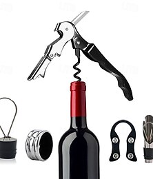 preiswerte -Weinöffner-Set, Kellnerkorkenzieher, rostfreier Folienschneider, auslaufsicherer Flaschenverschluss, Ausgießer, Überlaufschutz, Tropfring inklusive, manuelles Werkzeug zum Öffnen der Kappe für Korken,