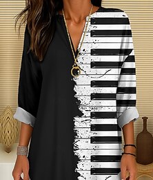economico -Festival musicale Per donna Blusa Grafico Geometrico Elegante Vintage Tropicale Manica Lunga Scollo a V Top Regolari Quotidiano Ferie Stampato Bianco e nero Nero Estate Primavera