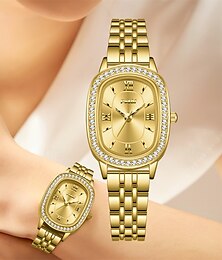 abordables -Reloj de cuarzo de moda para mujer, con incrustaciones ovaladas de diamantes de imitación, reloj de cuarzo px7, correa de acero inoxidable resistente al agua, reloj de negocios para mujer.