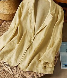 economico -Per donna Camicie di cotone e lino Tinta unica Elegante Essenziale Casual Manica Lunga Colletto a Camicia Top Regolari Lavoro Quotidiano Bottoni Bianco Giallo Estate