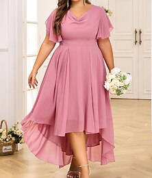 preiswerte -Damen Übergröße A Linie Kleid Einfarbig Rundhalsausschnitt Kurzarm Sommer Frühling Elegant Midikleid Formell Party Kleid
