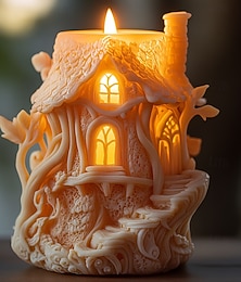 levne -3D silikonová forma na svíčku s motivem vílího domečku - design Kouzelného lesa s gotickými okny &Detaily kořenů stromů ideální pro Velikonoce &ramadánská dekorace DIY pryskyřičné řemeslo 1ks magická