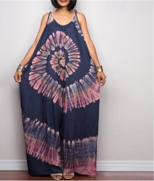 abordables -Mujer Normal Mono Casual Tie-dye Sin Mangas Perneras anchas Cuello Barco Bolsillo Estampado Calle Diario Ajuste regular Negro Rosa Azul Marino Verano