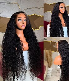 cheap -Remy Human Hair 5x5 Closure 13x4 Lace Front Wig Side Part Vietnamese Hair Water Wave Black Wig 130% 150% Density with Baby Hair Glueless Pre-Plucked For Women Long Human Hair Lace Wig