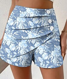 billiga -Dam Kinesiska Shorts Semester Vintage Etnisk Stil Kort Hög midja Blommig Grafisk Plisserad Microelastisk Semester Gata Dagligen Rödhakeägg blå Gul Rubinrött Grön Sommar Vår Normal