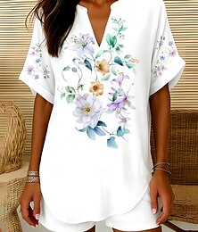 economico -Per donna Camicia Boho Floreale Grafico Elegante Bohemien Vintage Senza Maniche Manica Corta Scollo a V Top Regolari Quotidiano Ferie Abbigliamento mare Nero Bianco Rosa Blu Cachi Estate Primavera